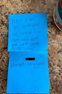 Man shares angry note from neighbours over barking dog