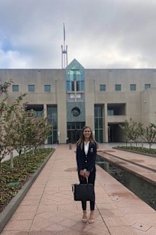 Brittany Higgins on her first day working at Parliament House in Canberra.