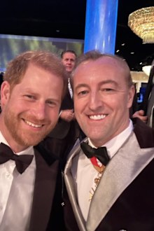 Prince Harry with German Prince Prince Mario-Max Schaumburg-Lippe accepting his Living Legend in Aviation award