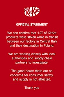 kitkat heist possible shortage nestle statement