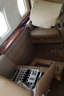 The aftermath from inside the Bombardier Challenger 64 jet. (The Aviation Herald)