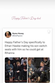 Maya Hawke roasts dad Ethan Hawke over viral moment involving Rihanna.