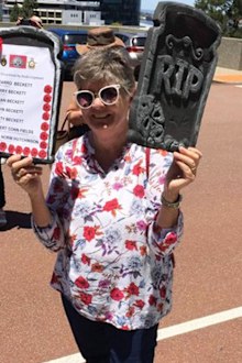 Linda Chapman, pictured at a rally protesting the renewal program at Karrakatta Cemetery.