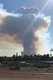 Fire can be seen at the mine site at Greenbushes