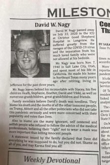 Man's obituary blasts people not taking coronavirus seriously