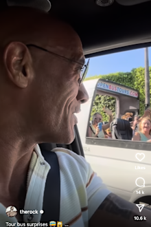 The Rock surprises fans on a tour bus