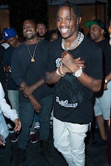 Kanye West and Travis Scott attend Travis Scott Music Video Premiere Party For "Pick Up The Phone 90210" on August 12, 2016.