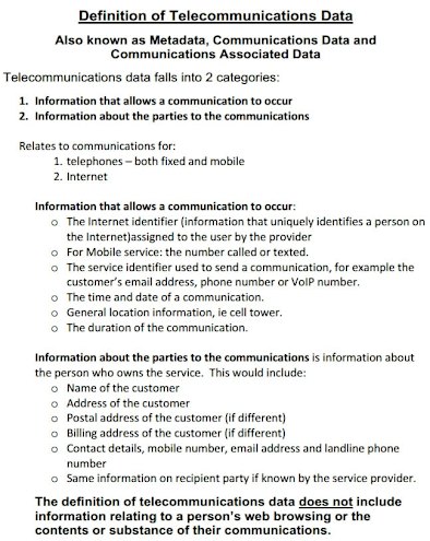 How the Attorney-General's Department defines metadata in a federal parliamentary submission.