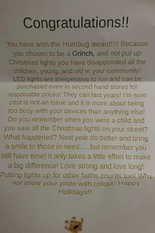 Neighbour berated for not hanging up Christmas lights letter