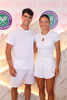 LONDON, ENGLAND - JUNE 27: Carlos Alcaraz and Emma Raducanu attend evian's Pre-Wimbledon event at their Mountain Of Youth VIP Suite at Wimbledon on June 27, 2025 in London, England. (Photo by Max Cisotti/Dave Benett/Getty Images for evian)