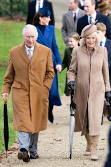 King Charles III and Queen Camilla attend the Christmas Morning Service at Sandringham Church on December 25, 2023 in Sandringham, Norfolk.  