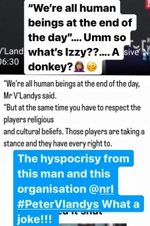 The Instagram rant of Israel Folau's wife Maria aimed at Peter V'landys.