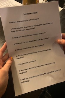 The protective father had nine questions for his daughters new boyfriend