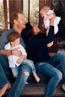 Prince Harry and Meghan, the Duchess of Sussex with their children Archie and Lilibet photographed for their 2021 Christmas card.