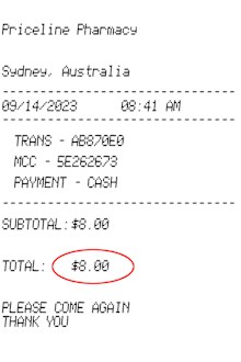 A mock-up of a receipt showing I pay just $8 for a month supply of medication.