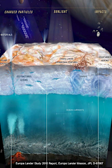 Europa is covered in a thick layer of ice.