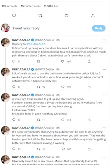 Iggy Azalea reflects on the road to recover following back surgery.