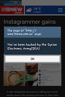 The Syrian Electronic Army's hack attack on 9News.com.au. (Supplied)