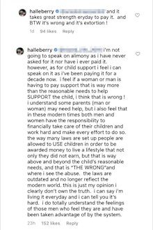 Halle Berry posts about unreasonable child support, Instagram