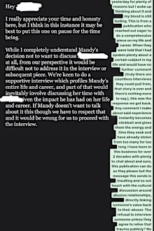 Mandy Moore shared the message she received from a publication who wouldn't interview her.