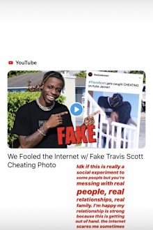Kylie Jenner, Travis Scott, cheating scandal, fake photos, comment