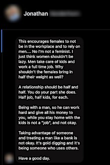 Man message about stay at home mums