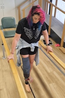 Lucy Wolfman walking after undergoing an amputation.