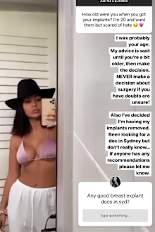 Martha Kalifatidis says she's getting her breast implants removed. 