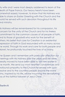King Charles' statement on Pope Francis' death