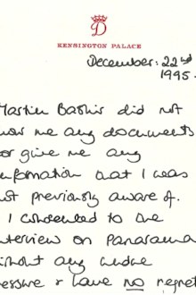 Handwritten note from Princess Diana about Martin Bashir and her Panorama interview