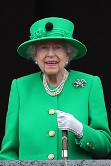 Queen Elizabeth II smiles on the balcony during the Platinum Pageant on June 05, 2022 in London, England.  
