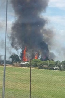 The fire burning on Eaton Drive. (9NEWS)