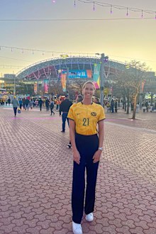 Olympic swimmer Emma McKeon donned her Matildas jersey to watch the match
