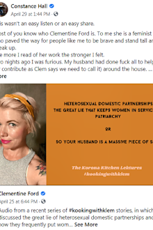 Her latest post was inspired by the work of Australian feminist Clementine Ford.