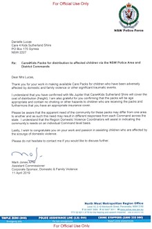 A letter of thanks sent by the NSW Police Force.