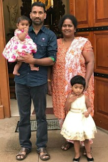Priya, her husband Nadesalingam and their Australian-born children Kopika, 4, and Tharunicaa, 2.