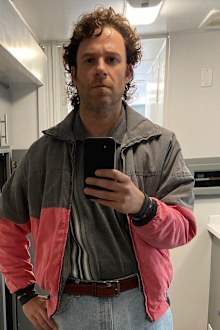 Seth Rogen on the set of Pam & Tommy