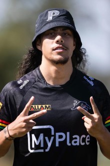 Jarome Luai was back at pre-season training as he weighs up his future with Penrith.