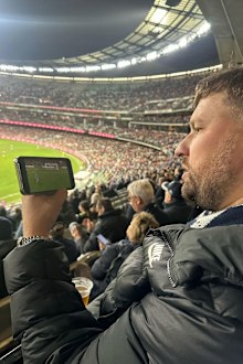 Dylan Alcott at mcg watching matildas