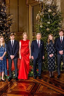 King Philippe and Queen Mathilde of Belgium with their four children Princess Elisabeth, 20, Prince Gabriel, 18, Prince Emmanuel, 16, and Princess Eléonore, 13 at the Christmas concert held in Grand Palace, Brussels Belgium