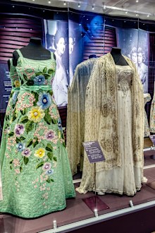 Items from the new exhibition Dress Codes at Kensington Palace, containing items of clothing worn by the royals including Elizabeth II, Diana Princess of Wales and Princess Margaret.