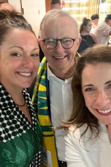 Celeste Barber with the PM at Matildas game