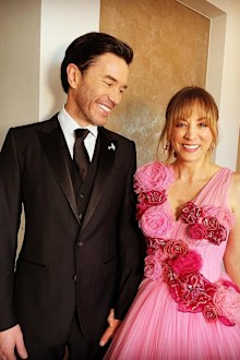Tom Pelphrey and Kaley Cuoco before the Emmys, 2022.
