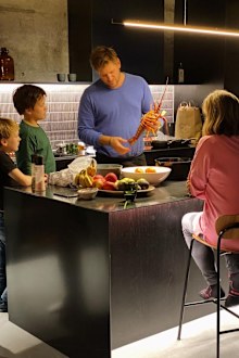 Curtis Stone cooking at home with his family