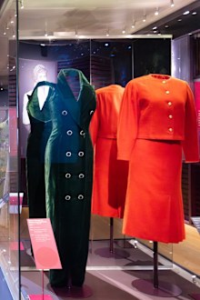 Items from the new exhibition Dress Codes at Kensington Palace, containing items of clothing worn by the royals including Elizabeth II, Diana Princess of Wales and Princess Margaret.