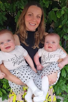Mum Louise Brent with her miracle twins, Ella and Ruby.