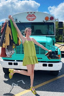 Sara Bartlett with her 'big blue school bus'.