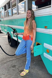 Sara Bartlett bought and renovated her own school bus. 