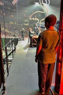 Pink's son Jameson, 7, makes his drumming debut at the final show of his mum's tour. 