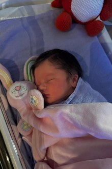 Supercars champion James Courtney has announced the birth of his first child with his wife.